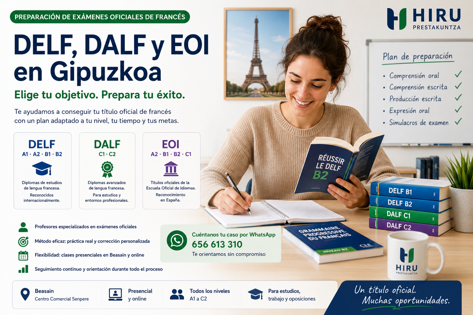 Preparación DELF, DALF y EOI de francés en Beasain, Goierri y Gipuzkoa con HIRU PRESTAKUNTZA