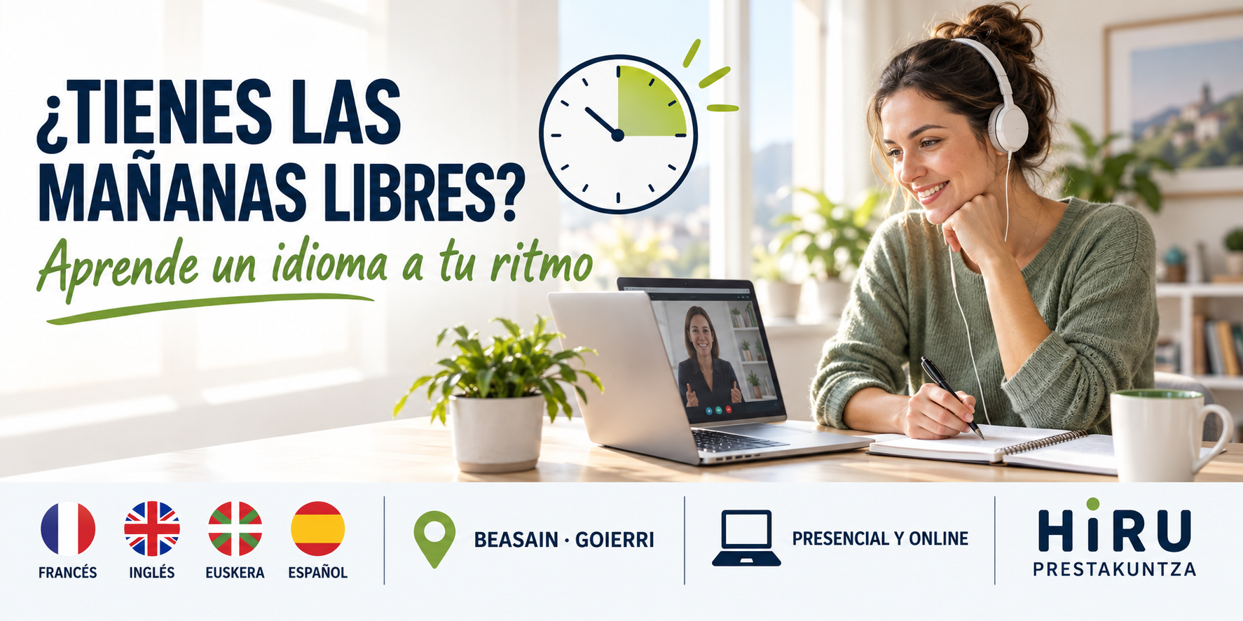 Clases de francés, inglés, euskera y español por las mañanas en Beasain y online — HIRU PRESTAKUNTZA
