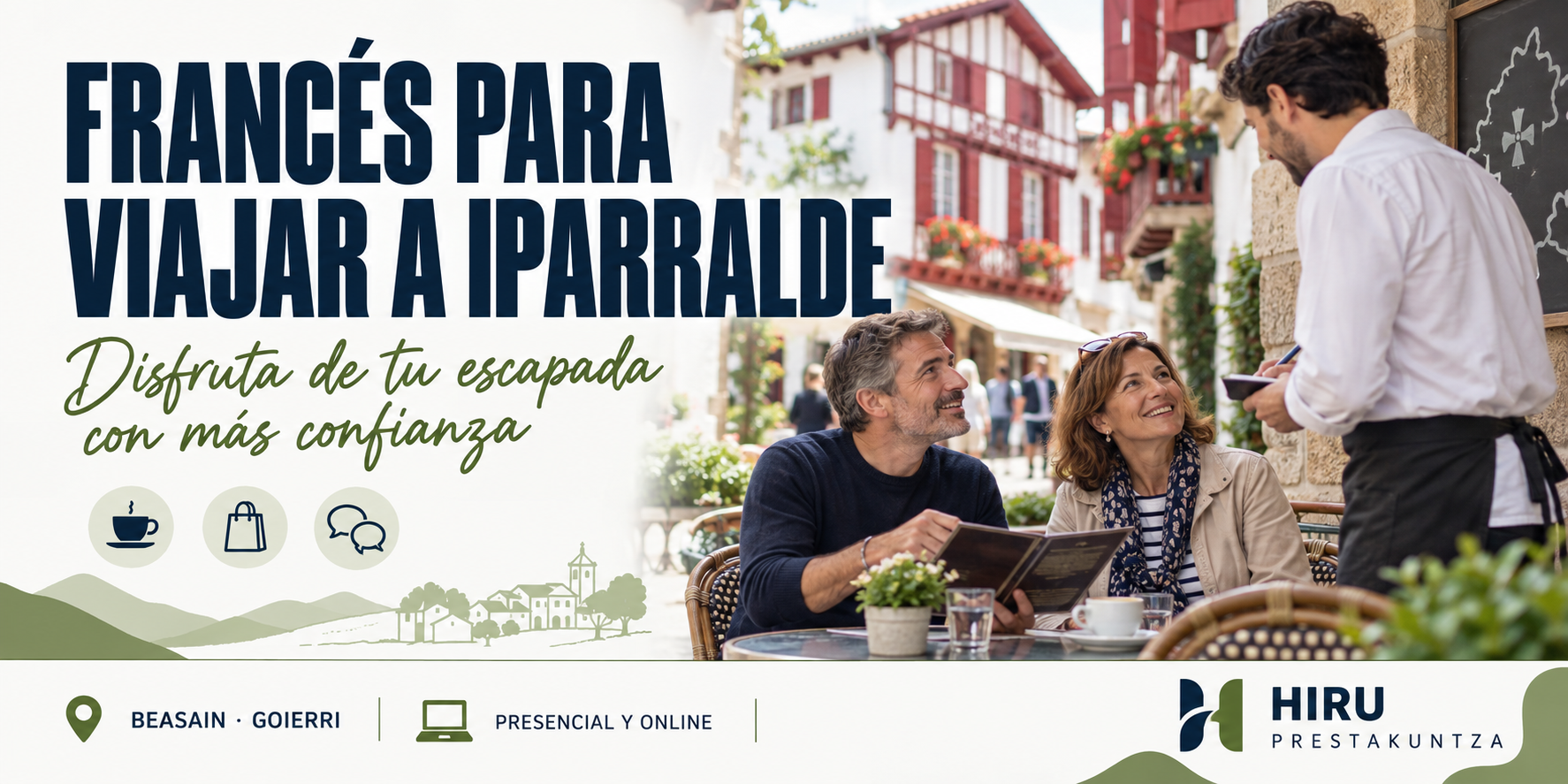 Francés para viajar a Iparralde: clases en Beasain y online con HIRU PRESTAKUNTZA